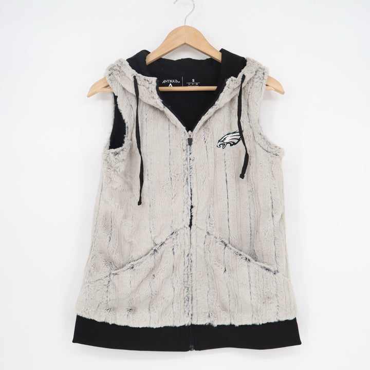 Philadelphia Eagles Vest Womens S Heather Gray Antigua Hooded Pockets Full-Zip