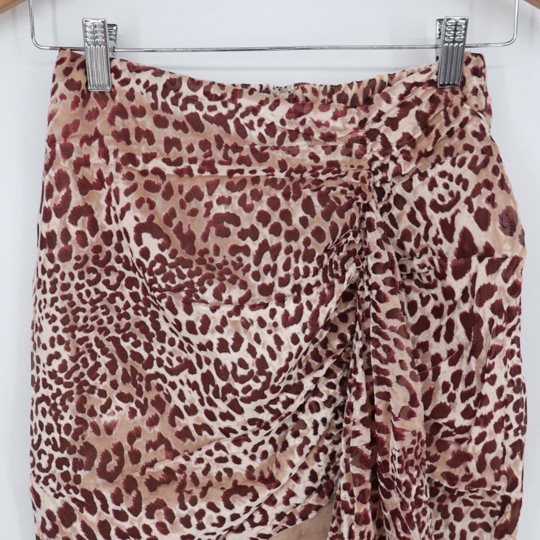 Naked Wardrobe Leopard Print Ruffle Mini Skirt Velvet Burnout Large