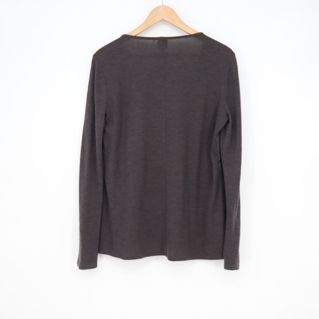 Ecru Womens Mixed Media Faux Suede Long Sleeve Top Charcoal Grey Size M