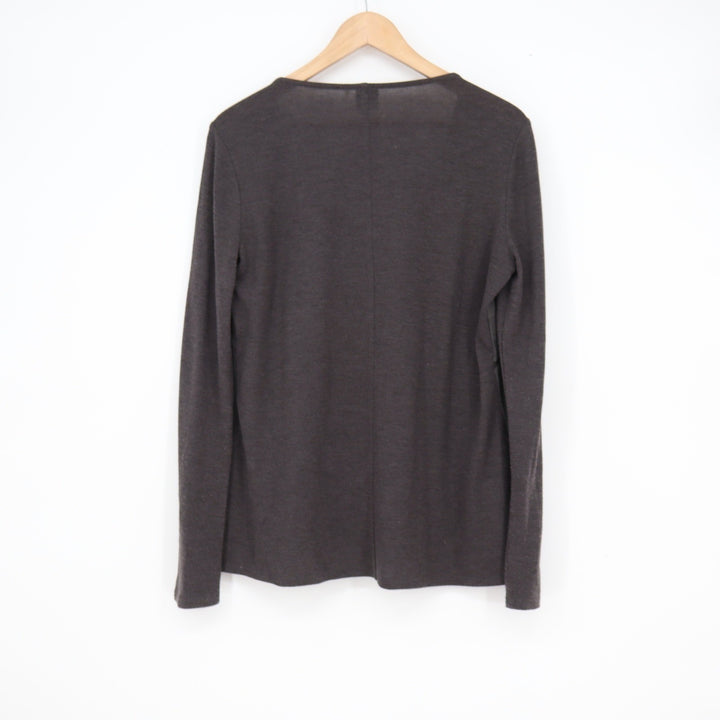 Ecru Womens Mixed Media Faux Suede Long Sleeve Top Charcoal Grey Size M