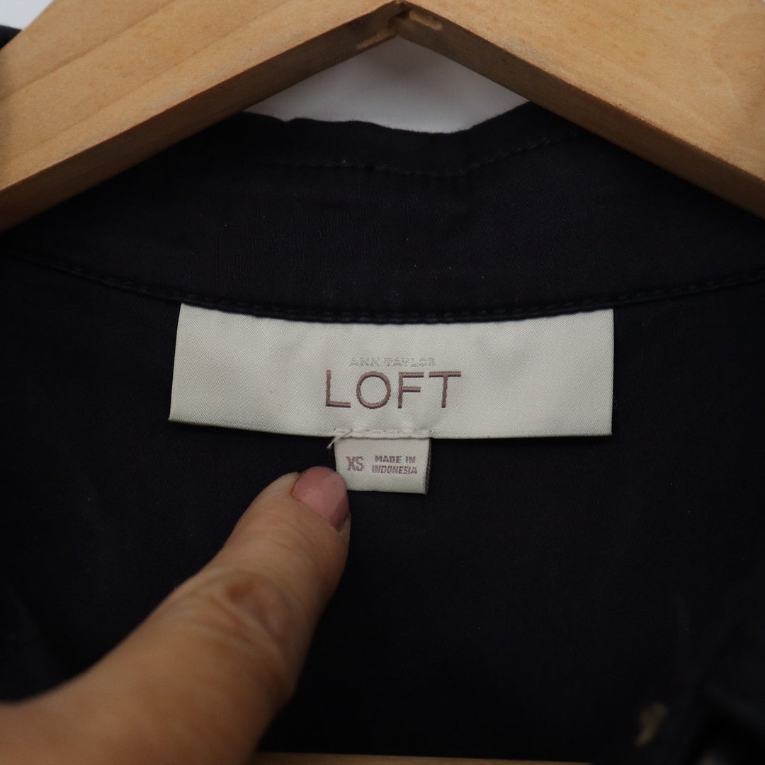 Ann Taylor LOFT Navy Blue Utility Shirtdress 3/4 Roll Tab Sleeve XS
