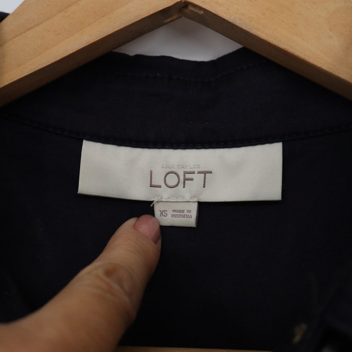 Ann Taylor LOFT Navy Blue Utility Shirtdress 3/4 Roll Tab Sleeve XS