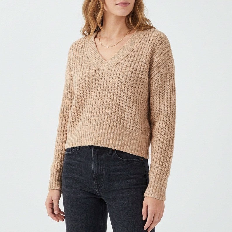Charter Club Intimates Sweater Womens Large Brown Open Knit V-Neck Long Sleeve