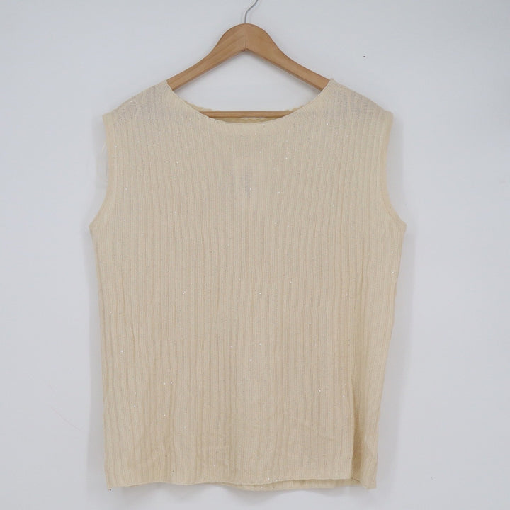 Like Love Ivory Ribbed Sequin Knit Sleeveless Top Small