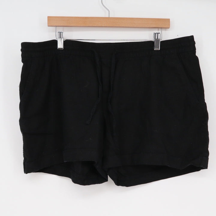 Old Navy Womens XL Black Linen Blend Drawstring Shorts High Rise Relaxed Fit
