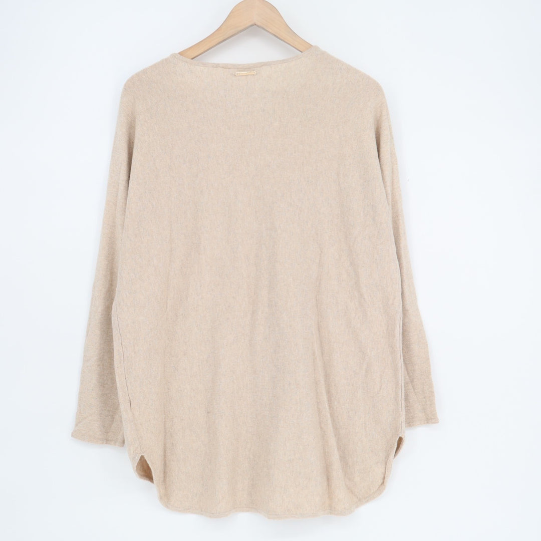 Michael Kors Sweater Womens Large Beige Cotton High Low Hem Long Sleeve Pullover