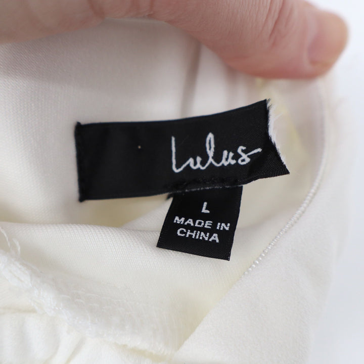 Lulus White Off The Shoulder Puff Sleeve Maxi Dress Side Slit Size L Formal