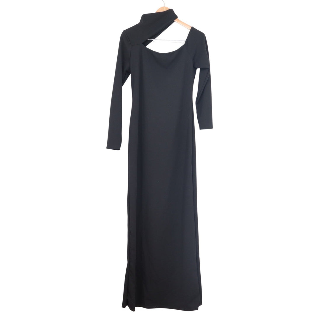 Boohoo Womens Asymmetric Cut Out Maxi Dress Black Long Sleeve Size 12 NEW