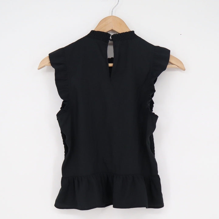 Goodthreads Womens Black Smocked Peplum Top Ruffle High Neck XS Sleeveless
