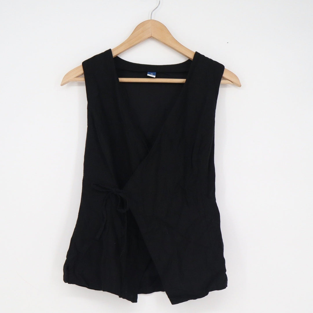 Old Navy Womens Black Linen Blend Wrap Sleeveless V-Neck Tie Top XS
