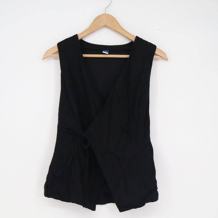 Old Navy Womens Black Linen Blend Wrap Sleeveless V-Neck Tie Top XS