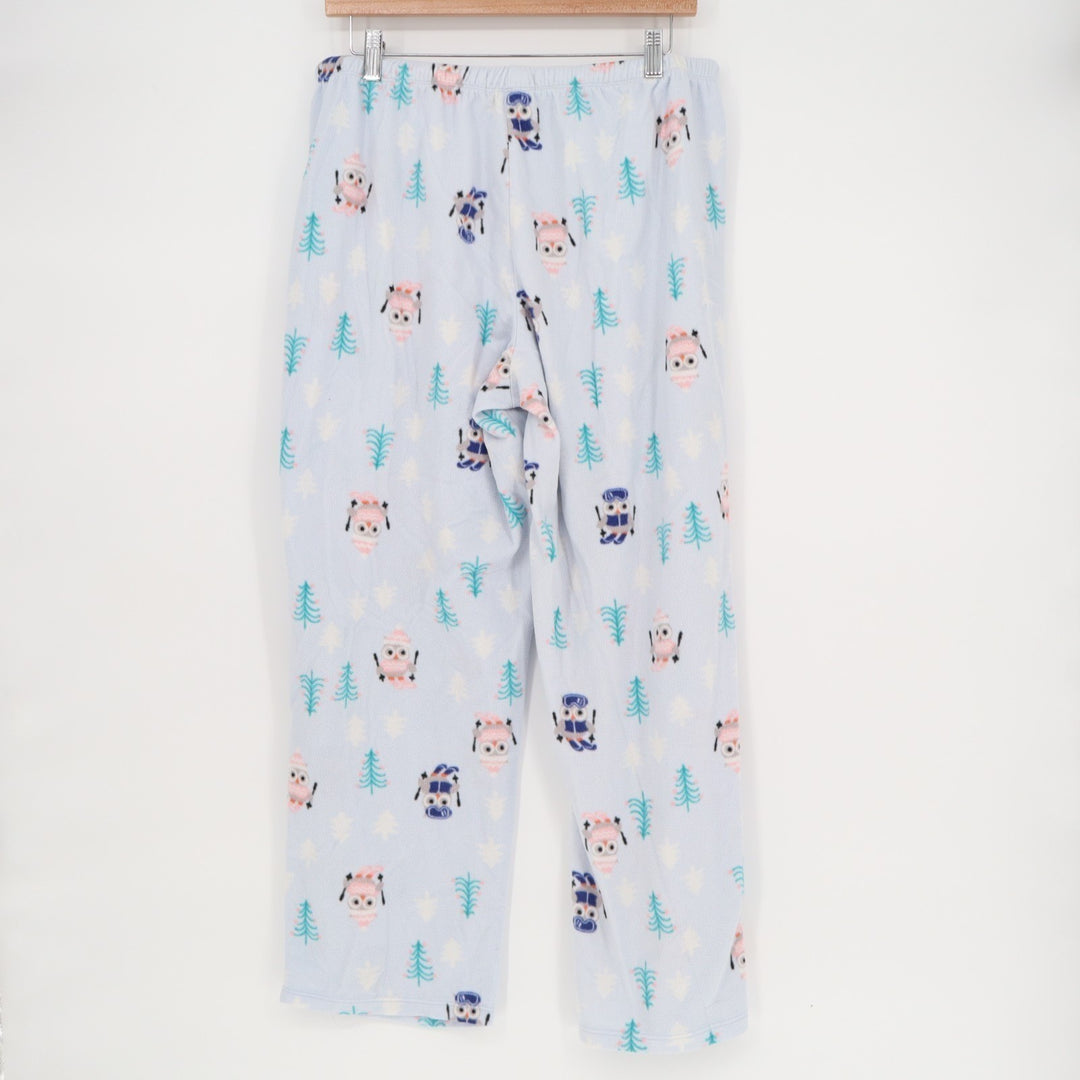 Saint Eve Pajama Pants Womens Large Blue Fleece Drawstring Waist Straight Leg