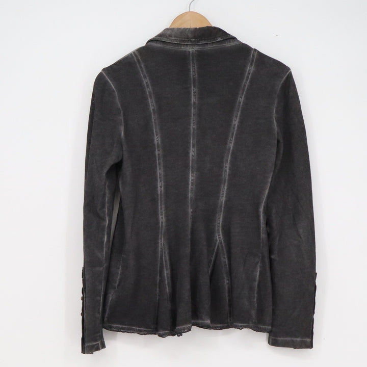 25 South Womens Faded Black Velvet Military Cameo Blazer Jacket XS