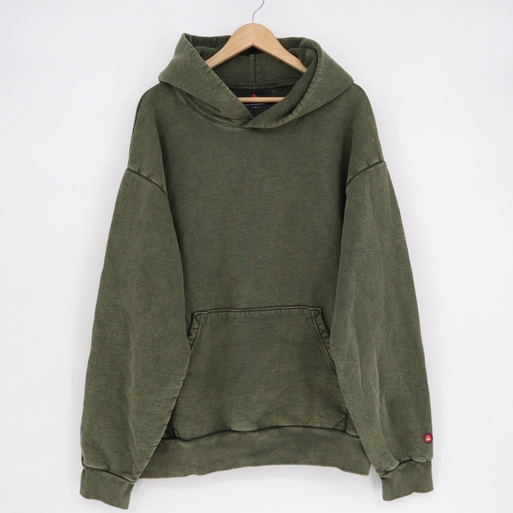 American Giant Hoodie Unisex XL Deep Olive Mineral Wash Logo Fleece Lined Cotton