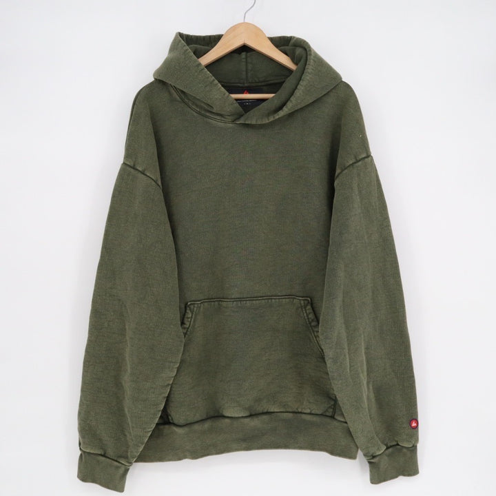 American Giant Hoodie Unisex XL Deep Olive Mineral Wash Logo Fleece Lined Cotton