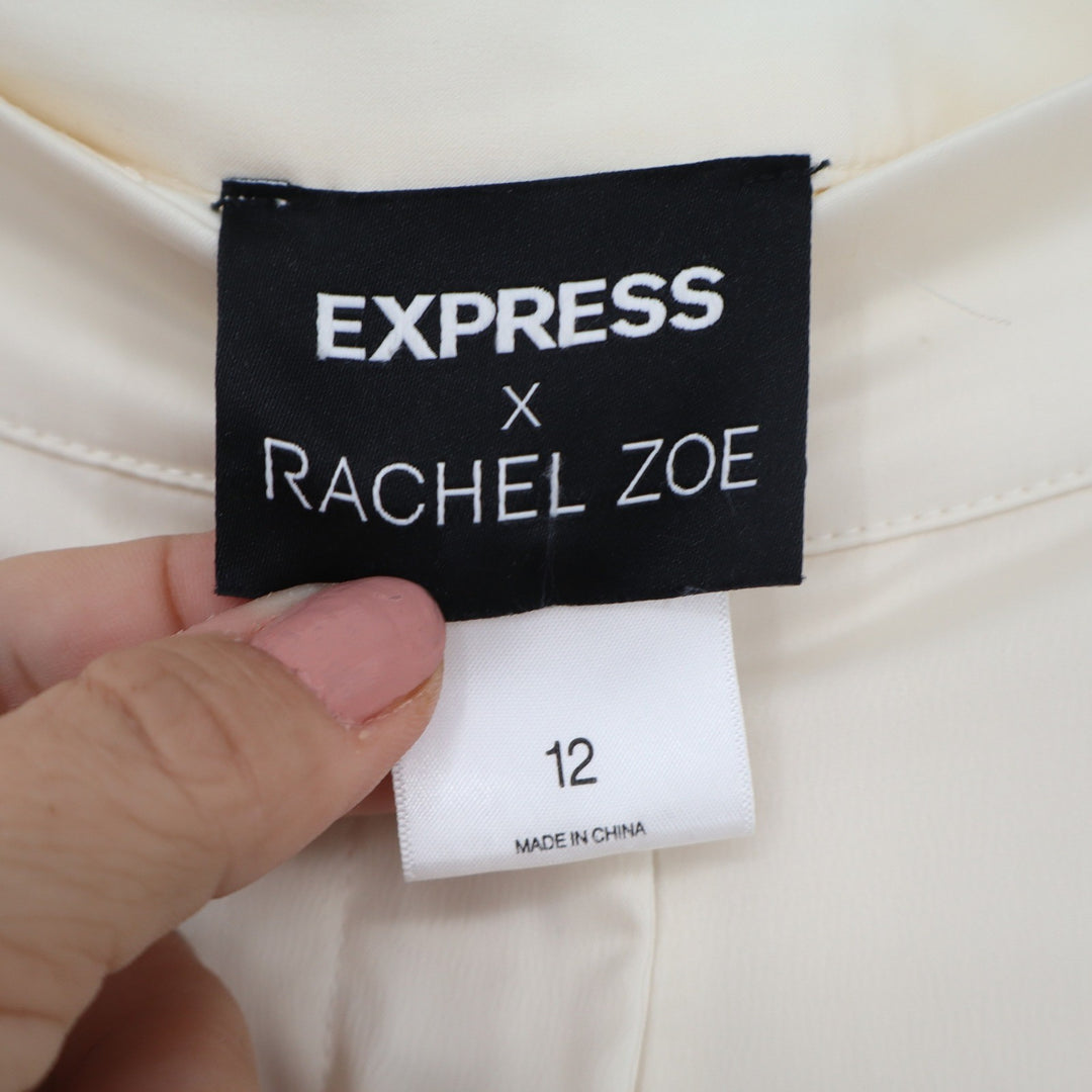 Express x Rachel Zoe Cream Wide Leg Pleated Trousers High Rise Pants Size 12