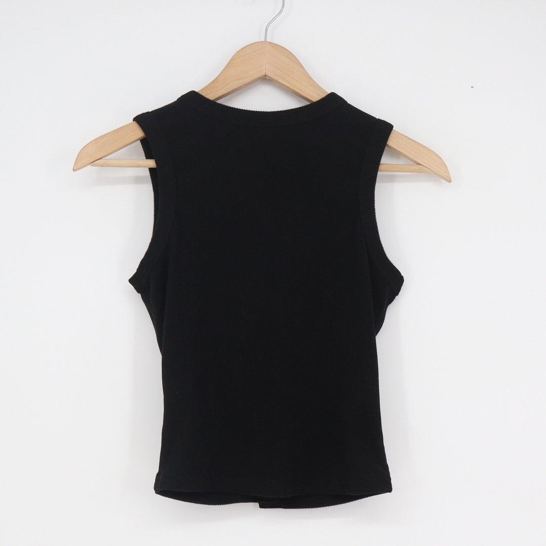 Matunana Black Ribbed Button Front Sleeveless Tank Top Size Small