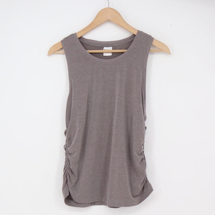Athleta Tank Top Womens L Side Ruched Racerback Mauve Brown Athletic Excellent