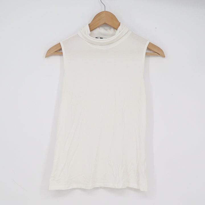 Theory Wendel Ribbed Viscose Turtleneck Sleeveless Top White Large