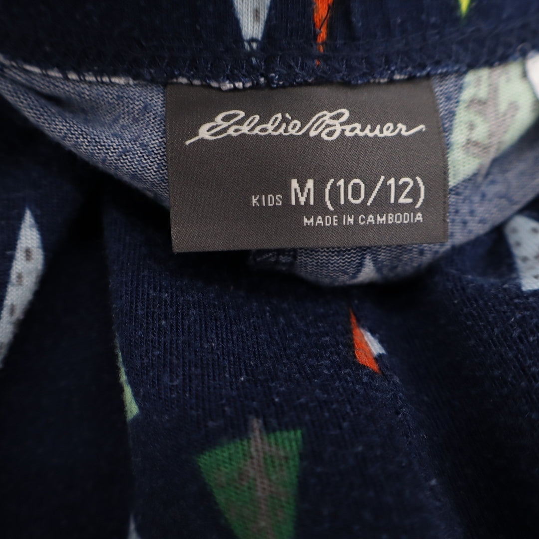 Eddie Bauer Pajama Shorts Kids M 10/12 Navy Blue Tree Print Sleepwear Excellent