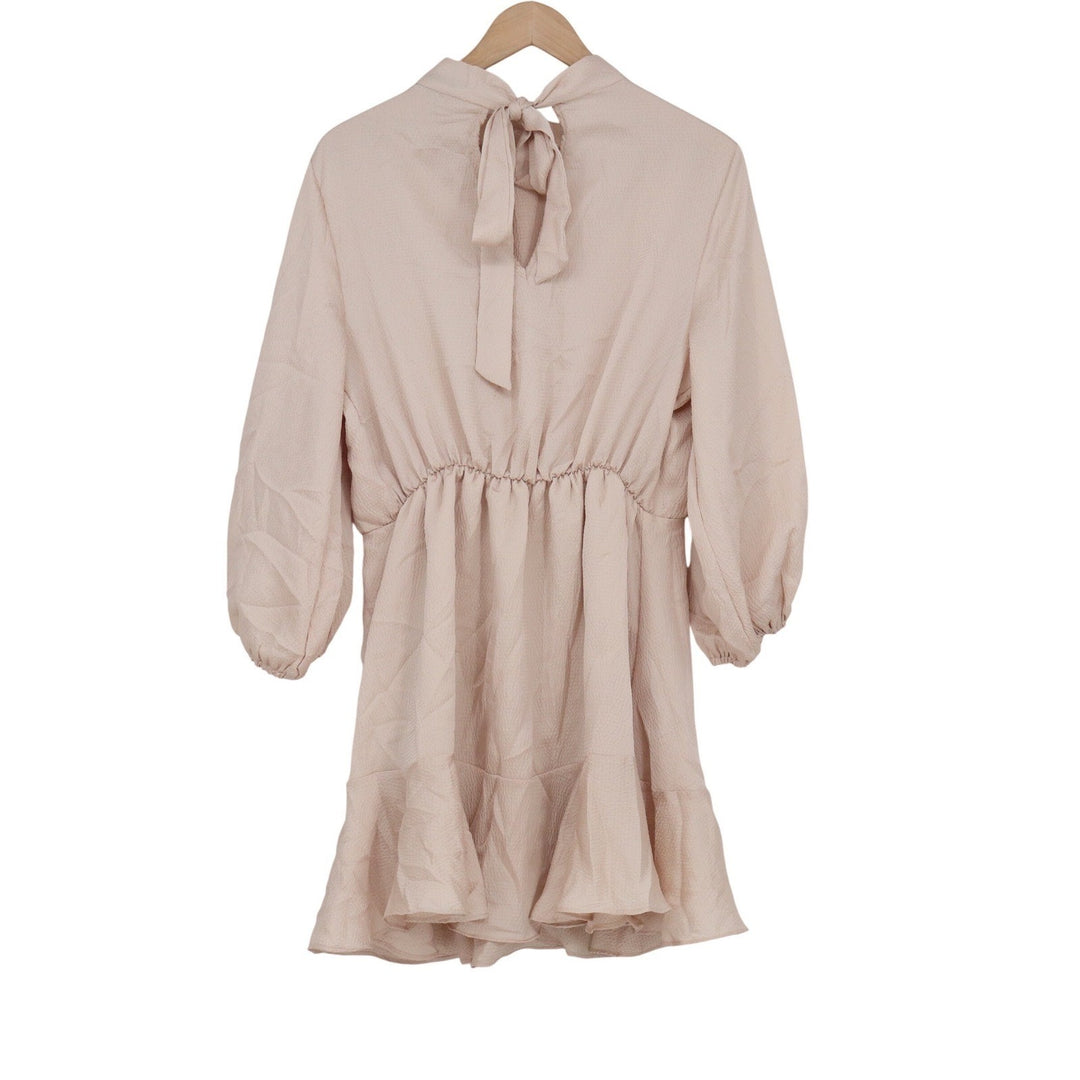 VICI Tyche Blush Pink Mock Neck Balloon Sleeve Ruffle Mini Dress Large