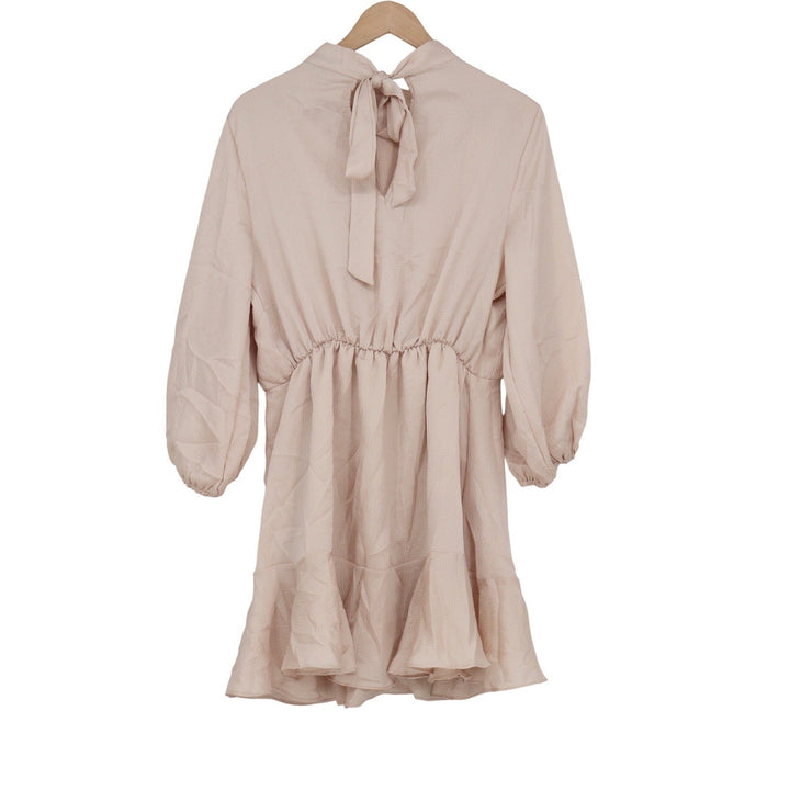 VICI Tyche Blush Pink Mock Neck Balloon Sleeve Ruffle Mini Dress Large