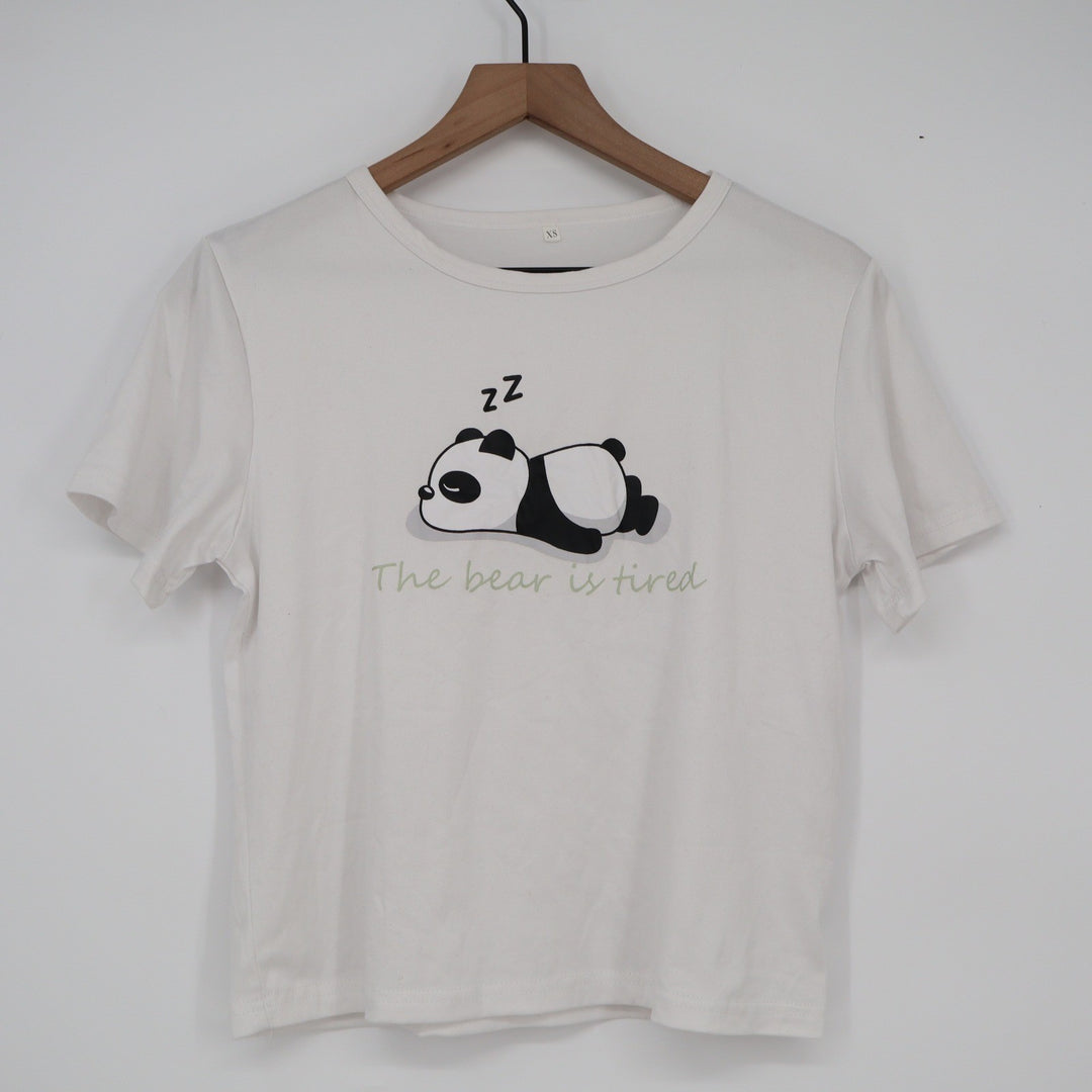The Bear is Tired Sleeping Panda Graphic Tee White Short Sleeve XS