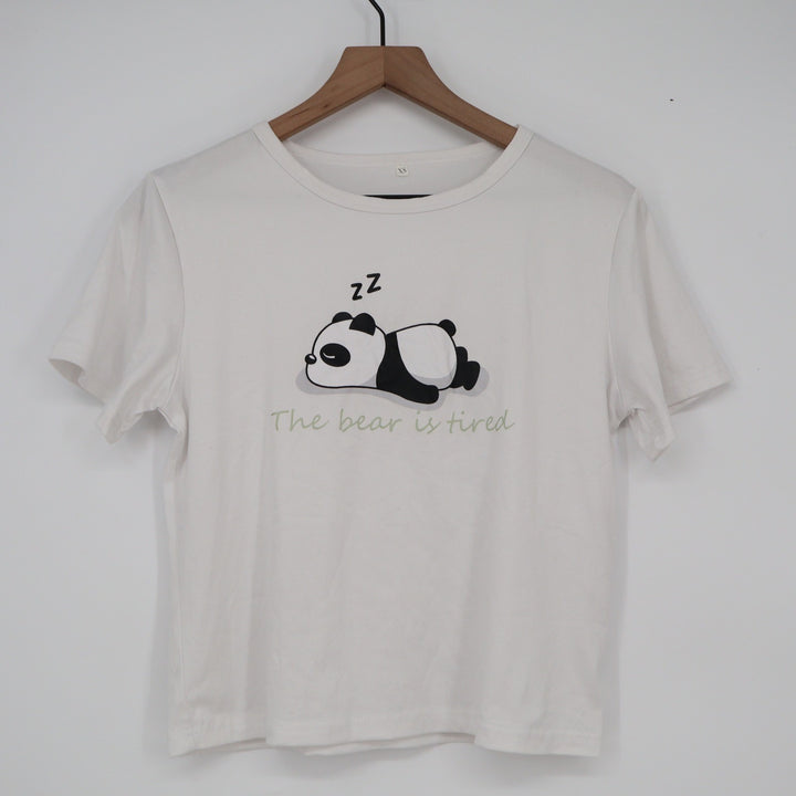 The Bear is Tired Sleeping Panda Graphic Tee White Short Sleeve XS