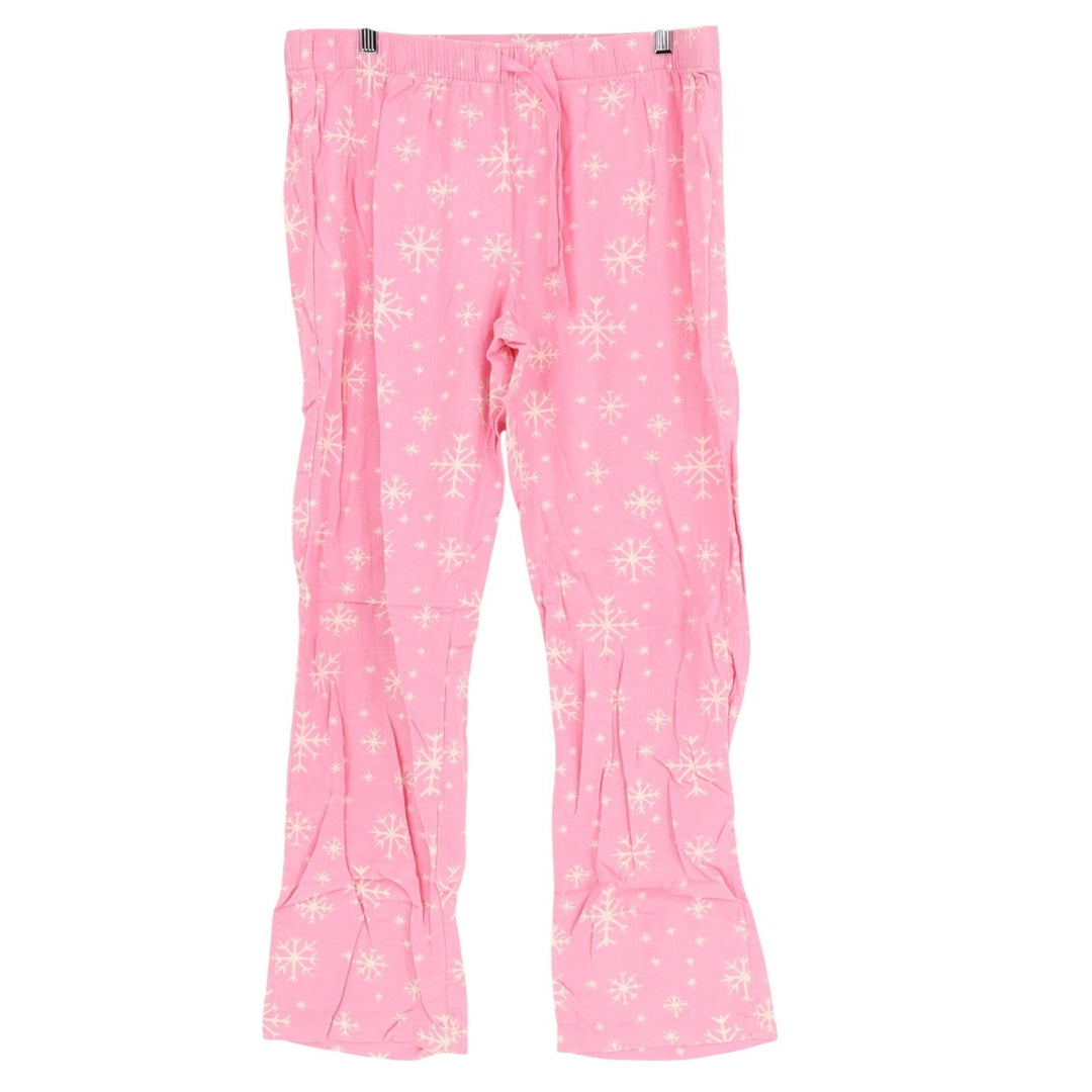 Old Navy Flannel Pajama Pants Women Large Pink Snowflake Cotton Drawstring Waist