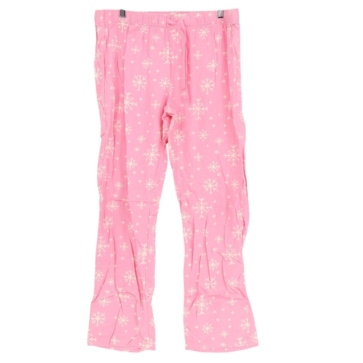 Old Navy Flannel Pajama Pants Women Large Pink Snowflake Cotton Drawstring Waist