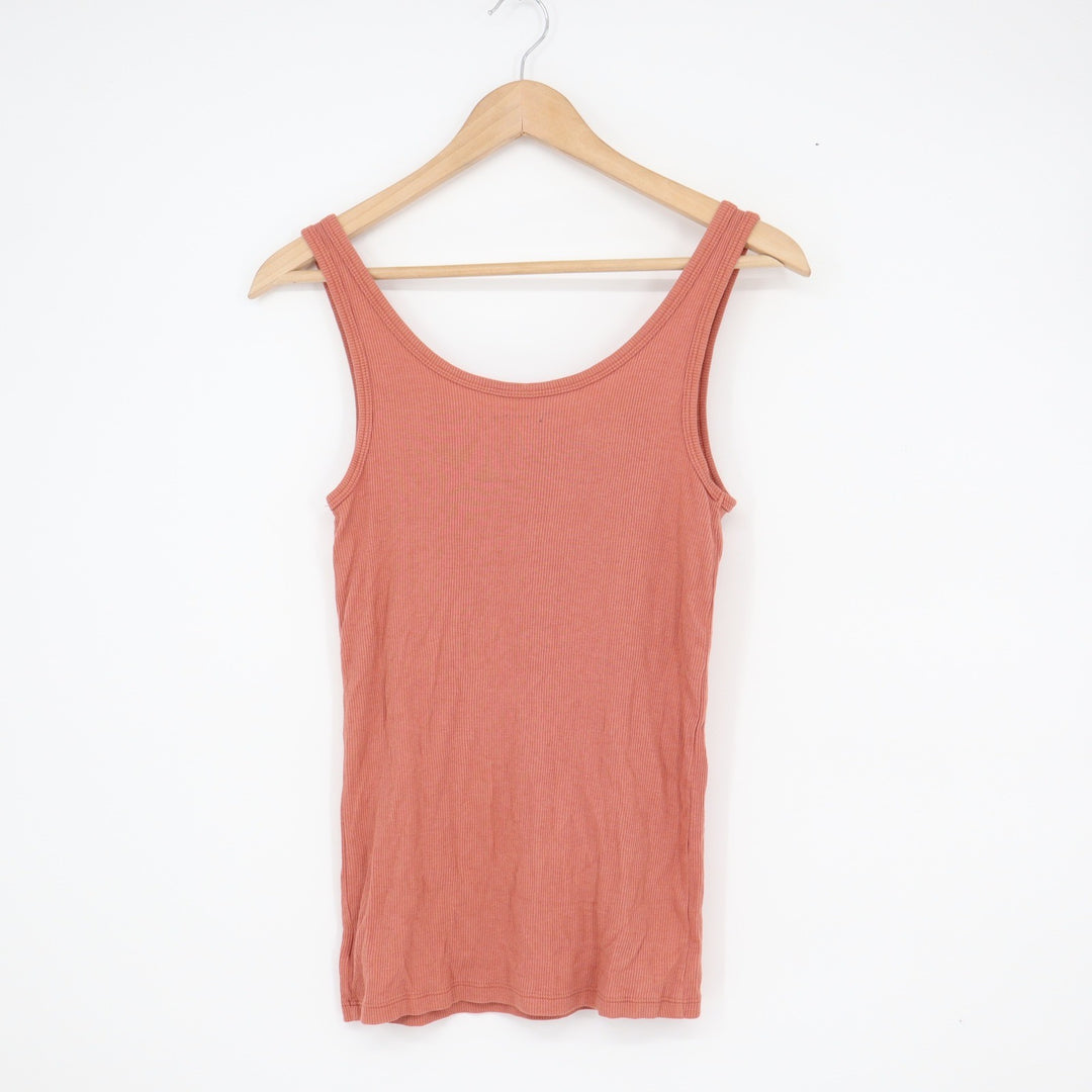 American Eagle Henley Tank Top Small Rust Terracotta Ribbed Knit Scoop Neck