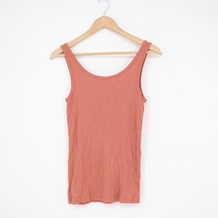 American Eagle Henley Tank Top Small Rust Terracotta Ribbed Knit Scoop Neck