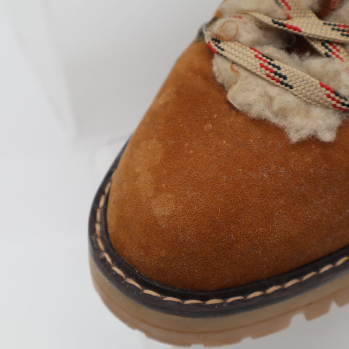 Time And Tru Womens US 8.5 Brown Leather Faux Fur Collar Ankle Cozy Hiking Boots