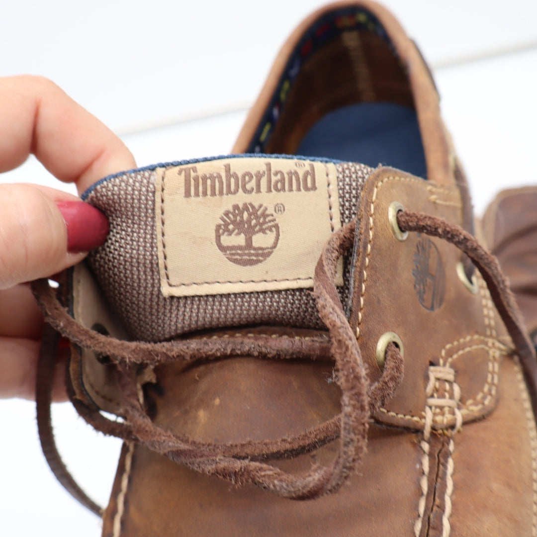 Timberland Boat Shoes Mens 10 Brown Leather Moc Toe Classic Good
