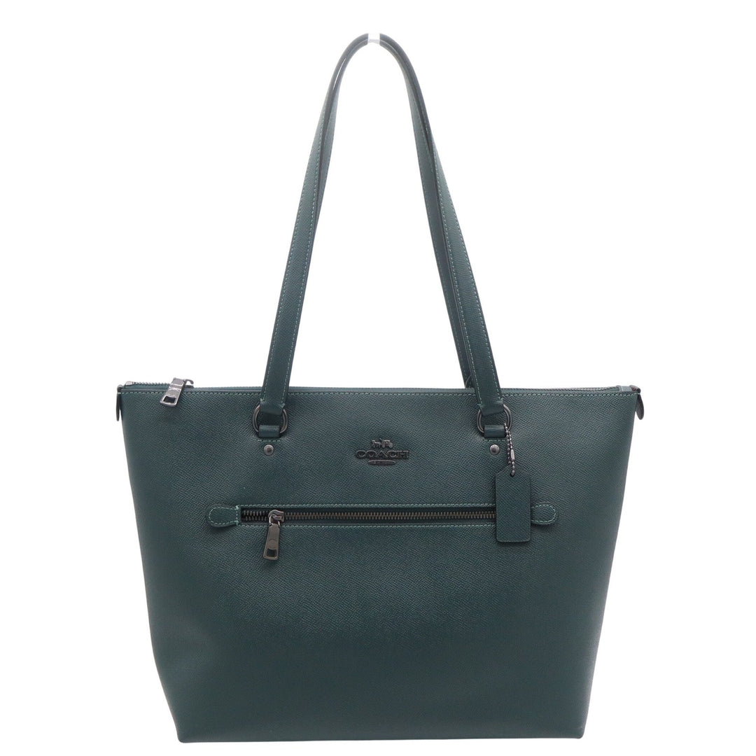 Coach Gallery Tote Forest Green Crossgrain Leather Shoulder Bag Gunmetal