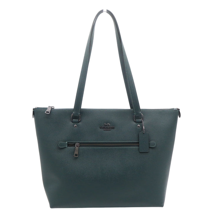 Coach Gallery Tote Forest Green Crossgrain Leather Shoulder Bag Gunmetal