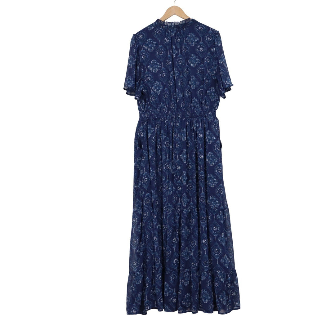 Torrid Navy Blue Medallion Print Tiered Maxi Dress Plus Size 2 V-Neck
