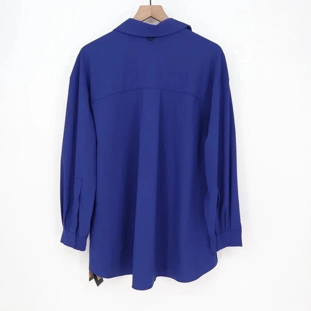 Nike Womens Dri-FIT 24.7 Long Sleeve Snap Button Down Shirt Blue L