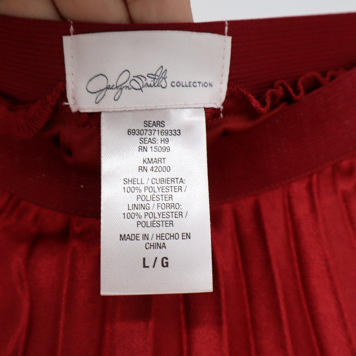 Jaclyn Smith Red Pleated Midi Skirt Elastic Waist Satin Finish Size Large L