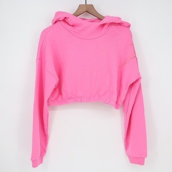 Naked Wardrobe Womens XL Neon Pink Cropped Hoodie Sweatshirt
