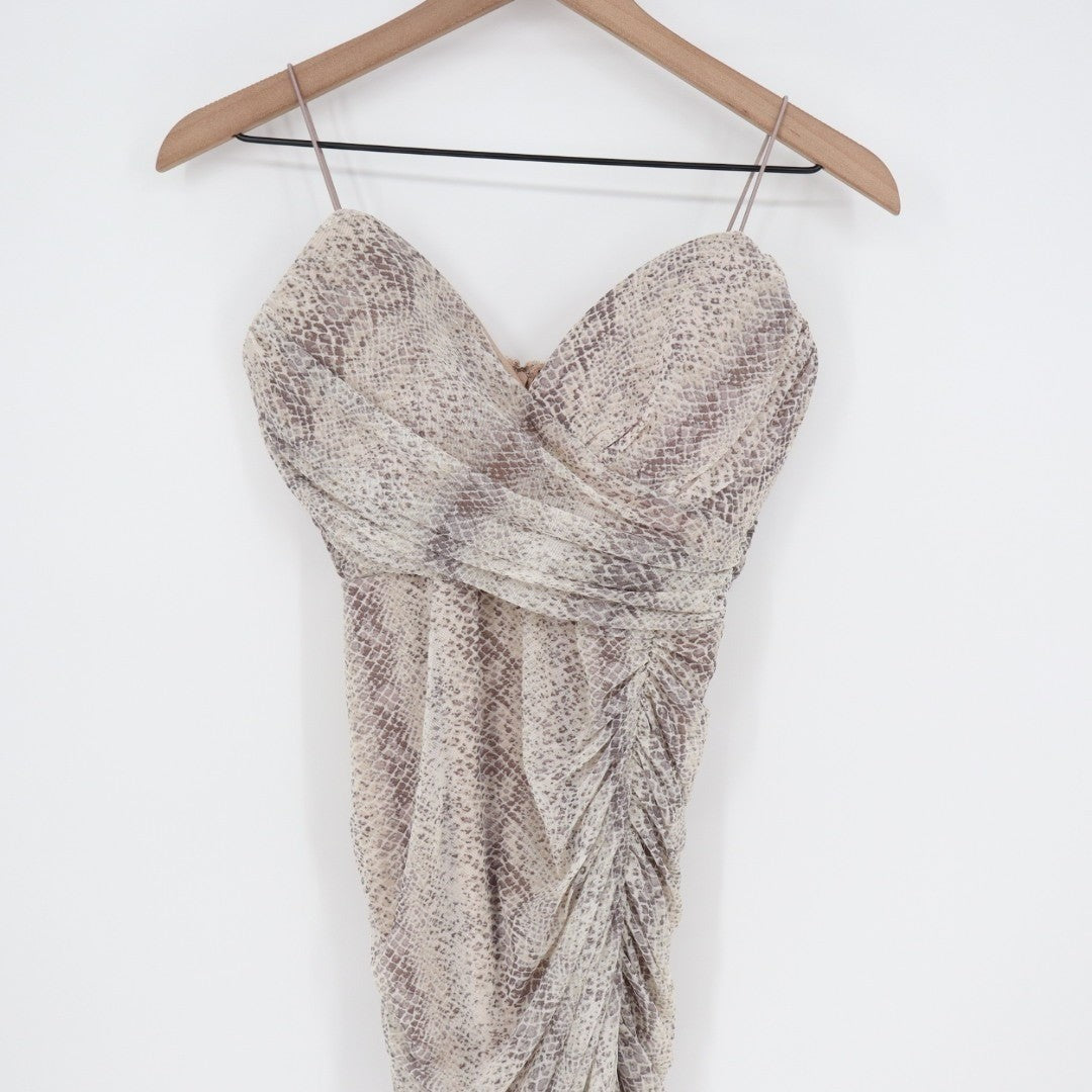 Aura Bodycon Dress Womens S Beige Snakeskin Stretch Spaghetti Strap Sweetheart
