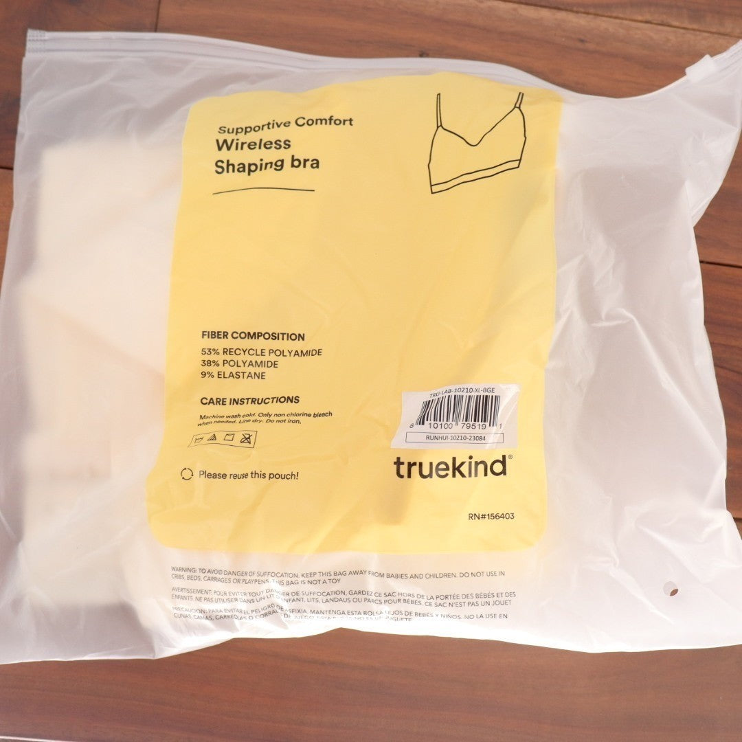 Truekind Supportive Comfort Wireless Shaping Bra XL Beige Sweetheart Neckline