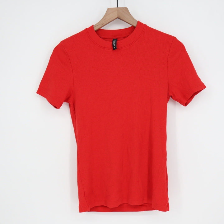 American Giant Women Red Luxe Ribbed Crew Neck Short Sleeve Tee Size M