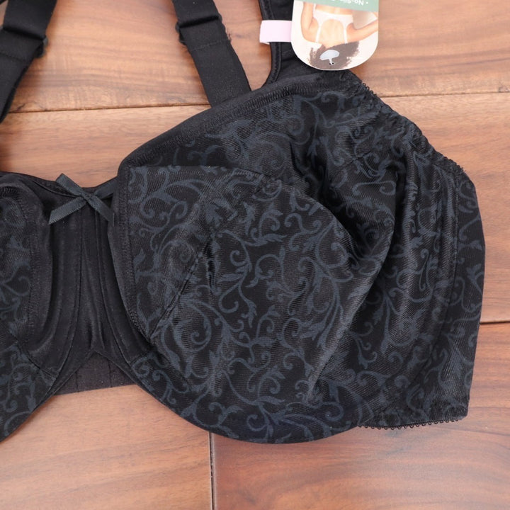 Bali Satin Tracings Minimizer Bra Womens 38D Black Floral Stretch Underwire