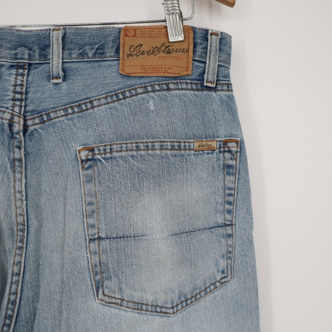 Signature by Levi Strauss Jeans Women 34x32 Blue Denim Distressed Loose Straight