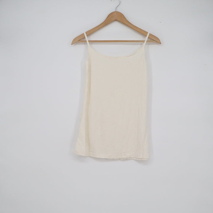 Haican Cream Spaghetti Strap Camisole Scoop Neck Jersey Tank Top Minimalist