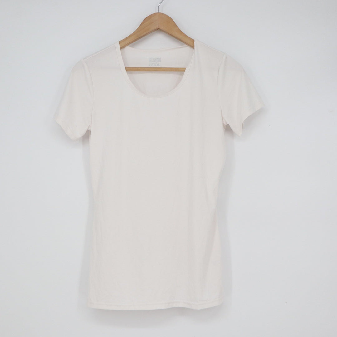 32 Degrees Cool Womens Scoop Neck Short Sleeve T-Shirt Off White Size S
