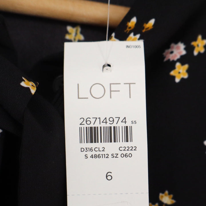LOFT Black Floral Tie Neck Long Sleeve Mini Dress Size 6