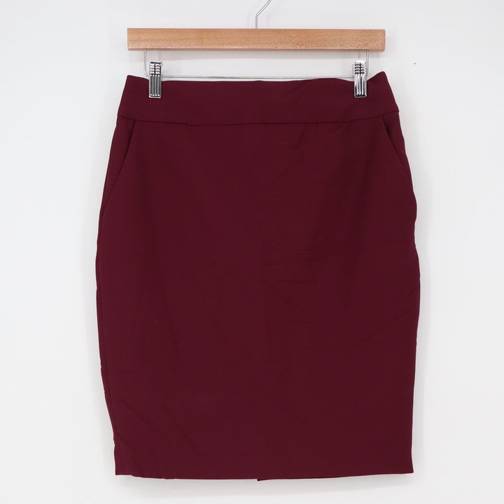 Express Pencil Skirt Womens 6 Solid Burgundy Stretch Back Zip Office Excellent