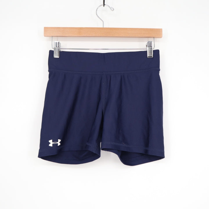 Under Armour Heatgear Athletic Shorts Womens Medium Navy Elastic Waist Low Rise
